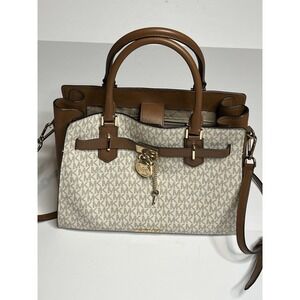 Michael Kors Hamilton Medium Satchel Shoulder Strap Vanilla Handbag W/ MK Logo